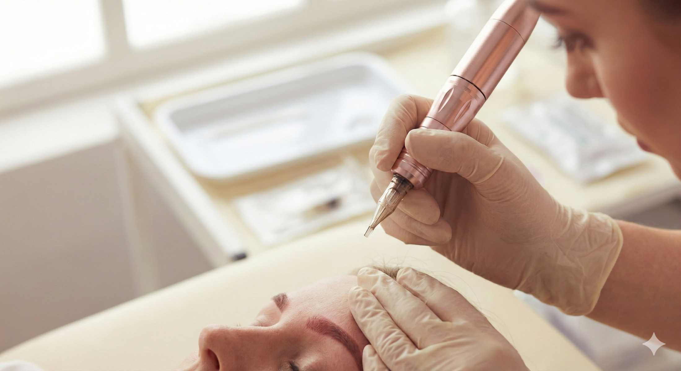 Formation microblading : travail de précision au dermographe sur les sourcils en salon professionnel