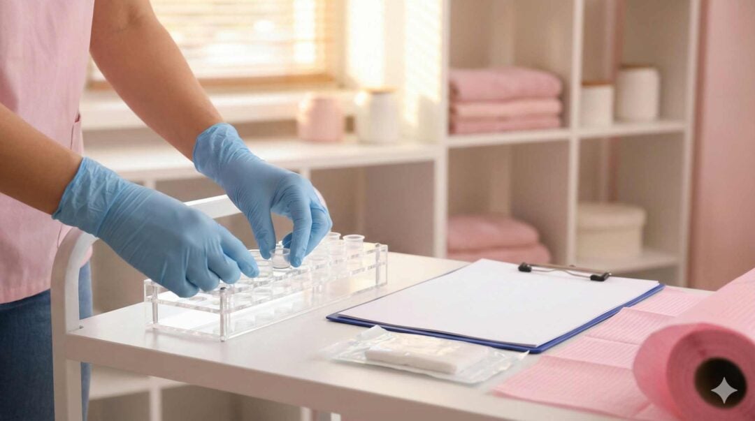 Déclaration ARS maquillage permanent : protocole hygiène complet avec gants matériel stérile dans salon conforme