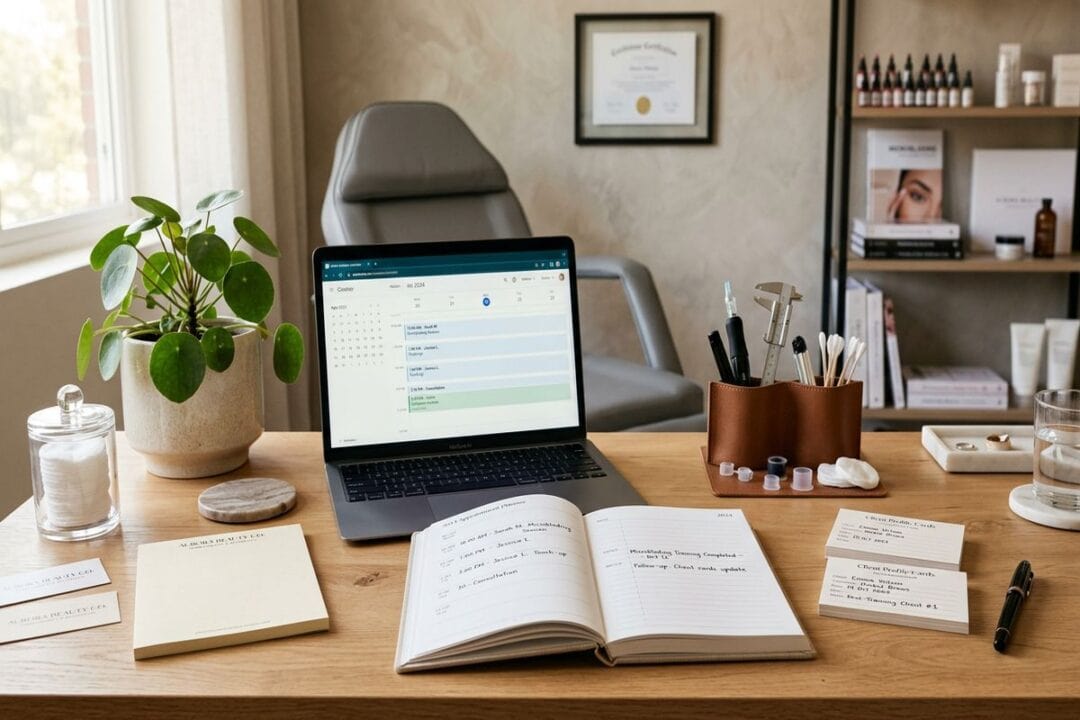 praticienne microblading formation agenda clientele bureau professionnel