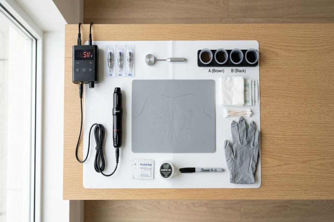 poste de travail stérile pour une séance de dermopigmentation cheveux