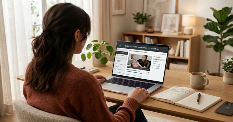 formation dermopigmentation en ligne affichee sur ecran ordinateur