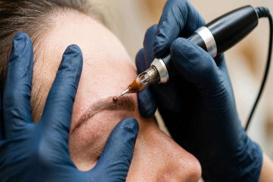 Formation microblading Paris : dermographe en action gros plan technique