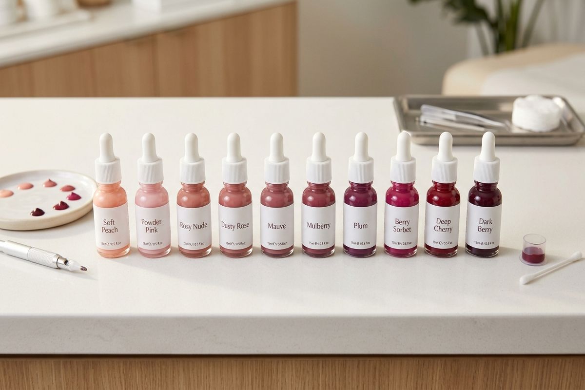 Maquillage permanent des lèvres : cliente en consultation face à un miroir