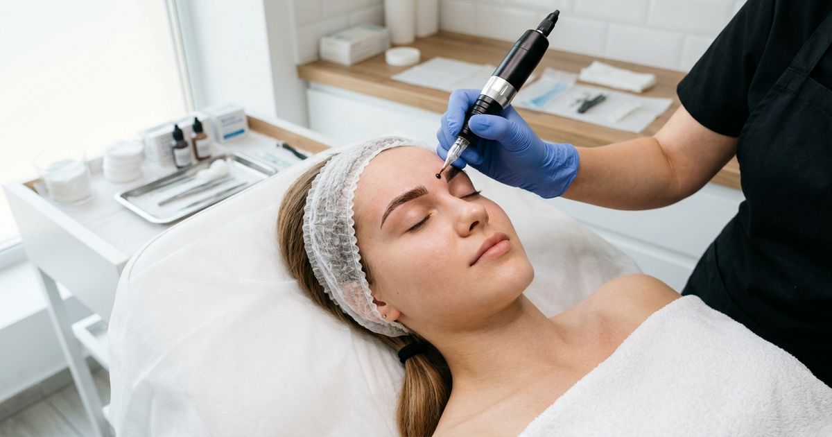 maquillage permanent des sourcils : seance au dermographe vue plongeante