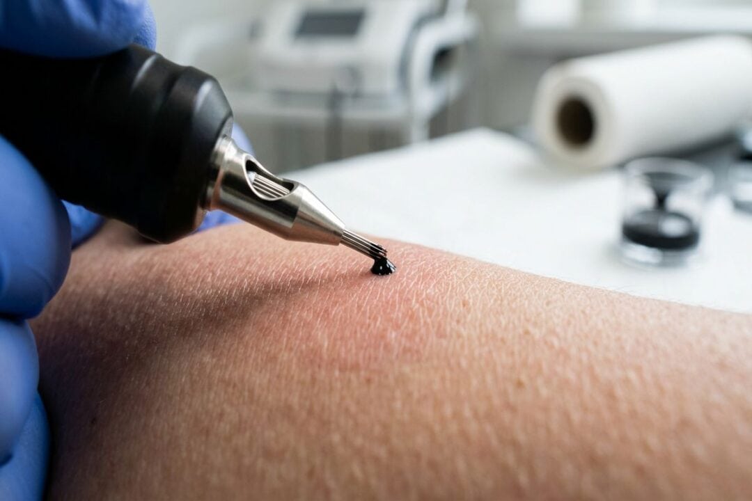 dermographe en action lors d une seance de maquillage permanent sourcils