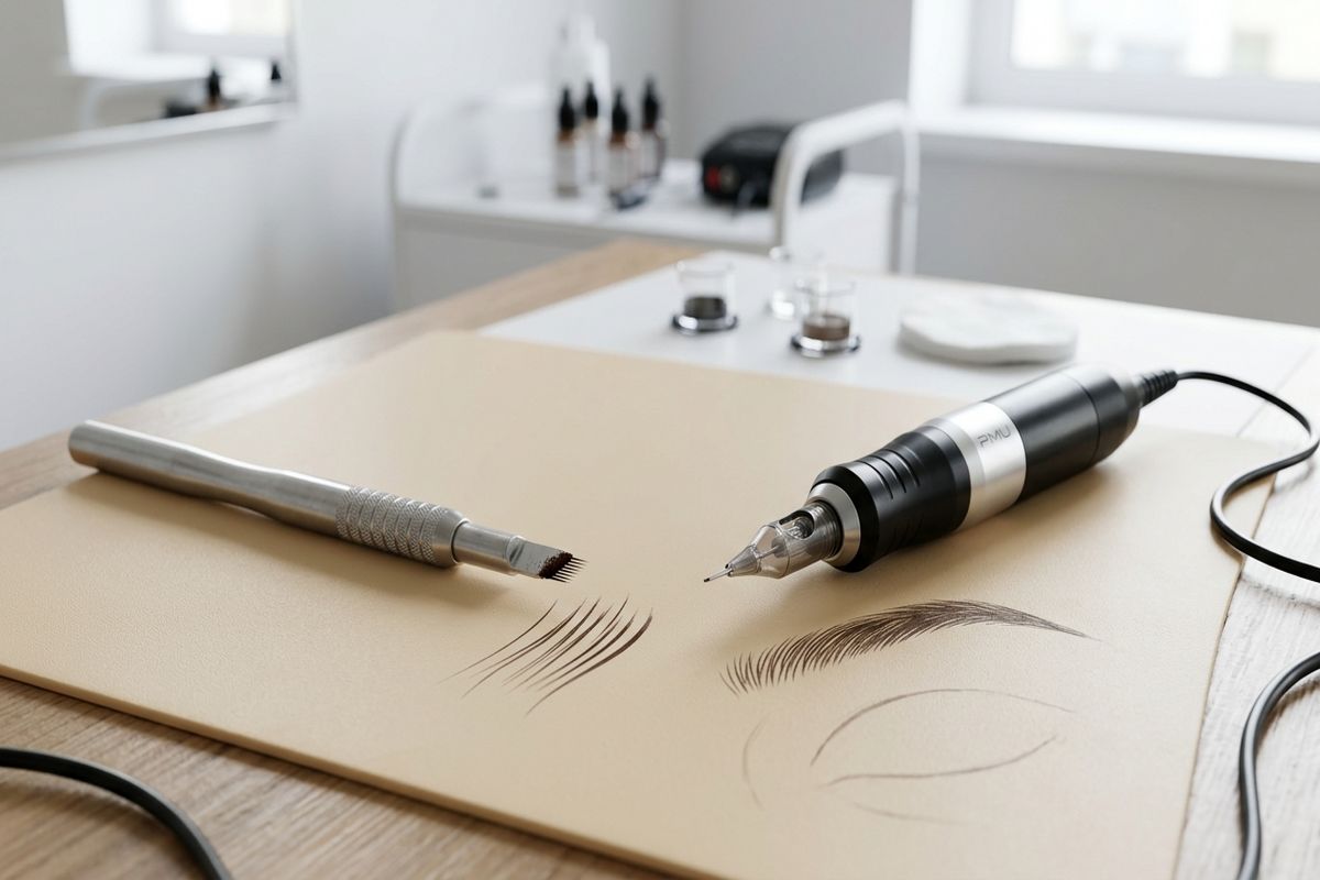 Microblading sourcil : comparaison technique microblading et dermographe sur peau synthétique