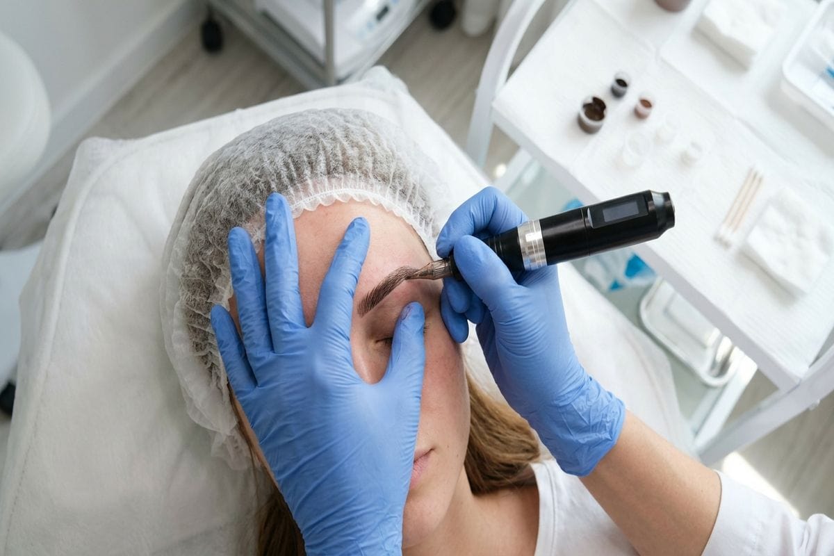 Sourcil microblading : tracé du patron avant la séance