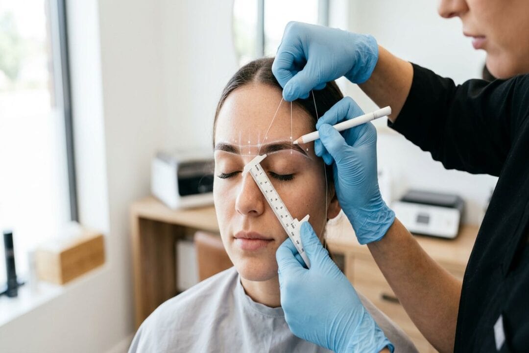 tracage patron sourcils avant seance tatouage microblading