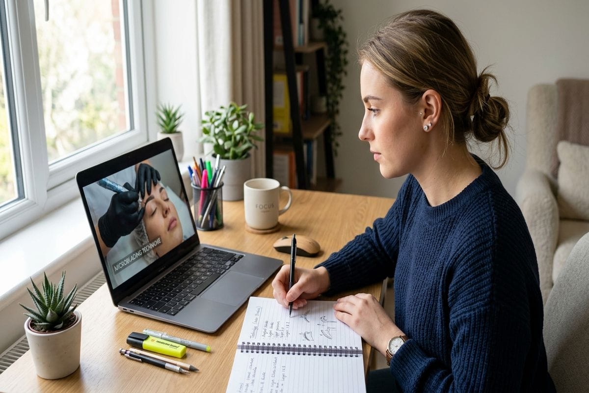 centre formation microblading — démonstration tracé poil à poil par une experte