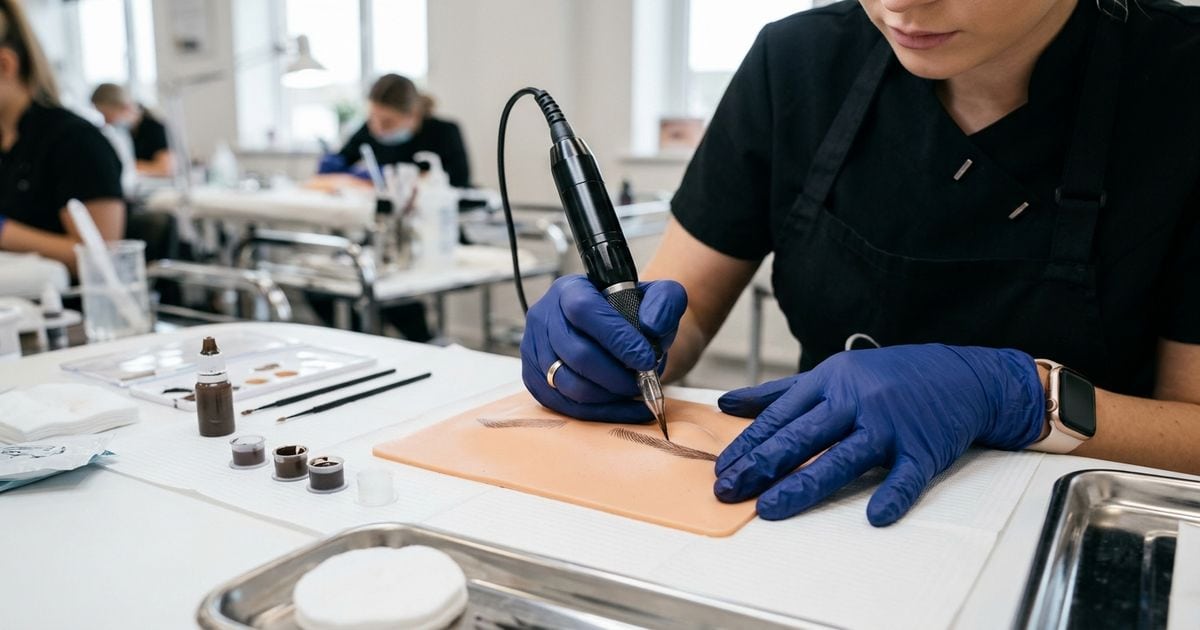 eleve pratiquant devenir dermographe maquillage permanent sur peau synthetique