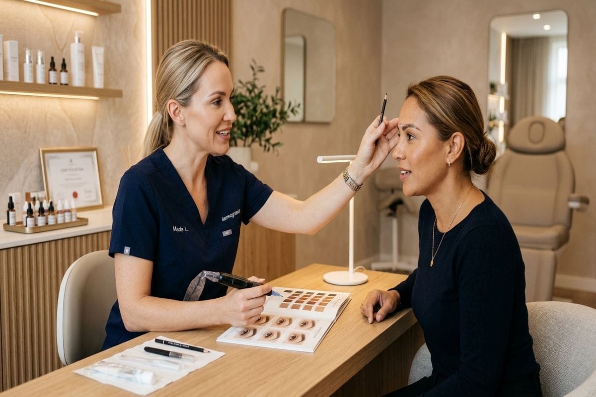 Formation dermopigmentation Lyon : cliente en consultation face au miroir