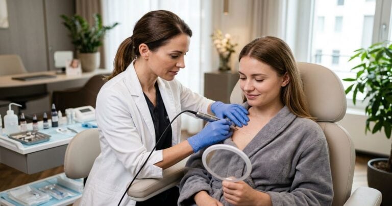 praticienne spécialisée en dermopigmentation réparatrice en consultation avec sa cliente