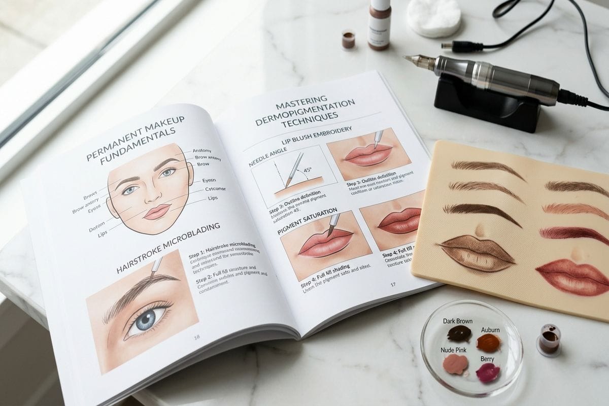 Formation dermopigmentation Nice : praticienne appliquant une technique professionnelle au dermographe