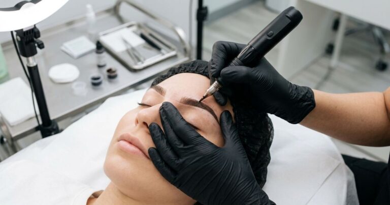 sourcil dermopigmentation mains gantees dermographe zone sourcils seance professionnelle