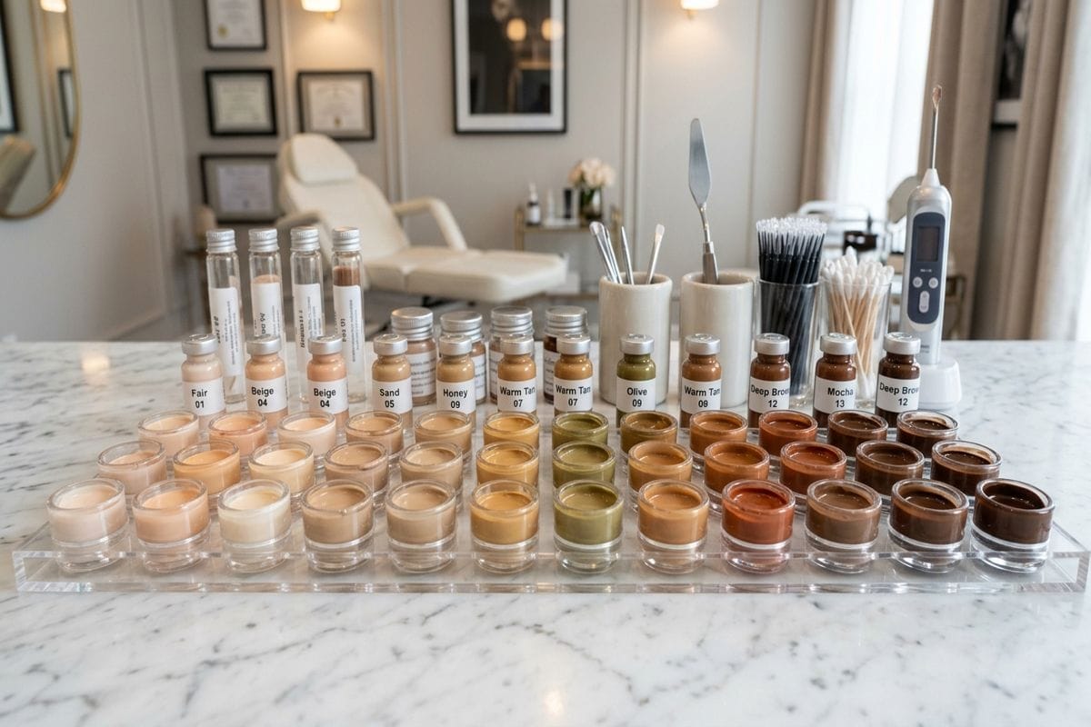 dermopigmentation cicatrice avant après : matériel professionnel préparé pour la séance