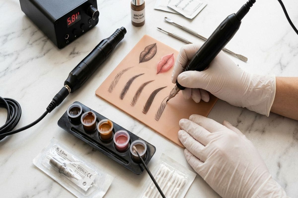 Formation dermopigmentation Paris — geste technique professionnel au dermographe