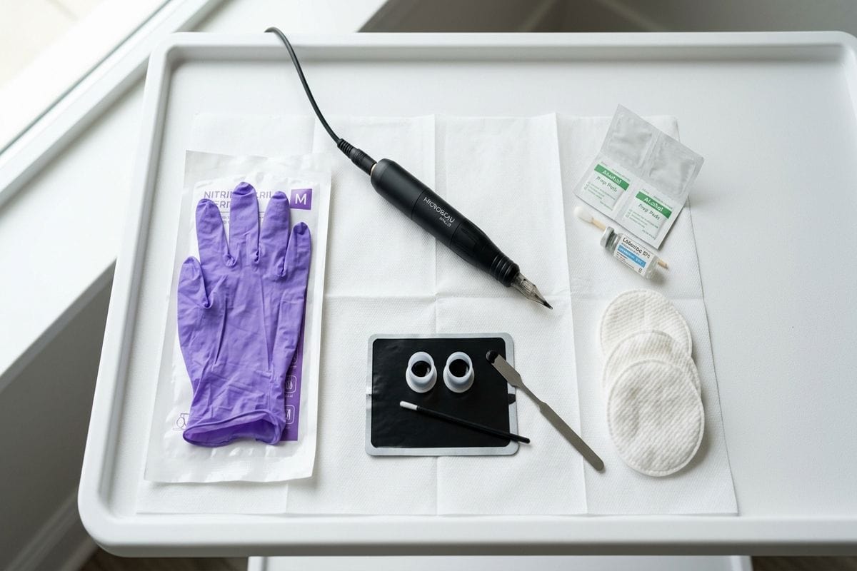 poste de travail sterile prepare maquillage permanent eye liner dermographe pigments