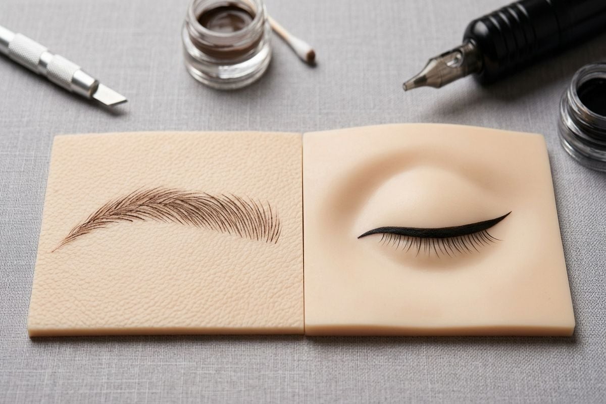maquillage permanent liner : pigments professionnels noirs et bruns pour eyeliner permanent flacons alignés
