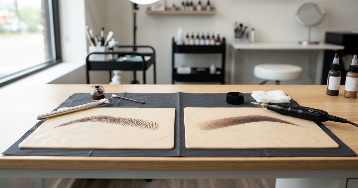 comparaison microblade et dermographe sur peau synthetique technique maquillage permanent