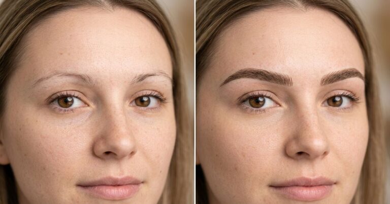 microblading avant apres resultat sourcils clairsemes redessines comparaison
