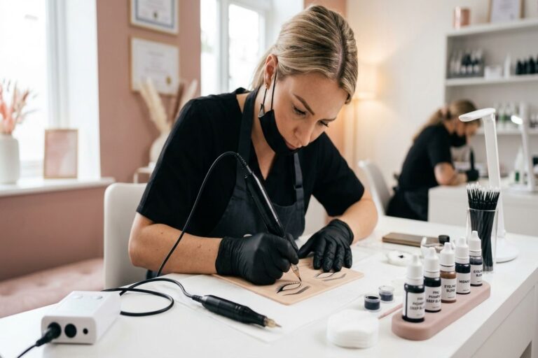 maquillage permanent cils : apprentissage dermographe sur support