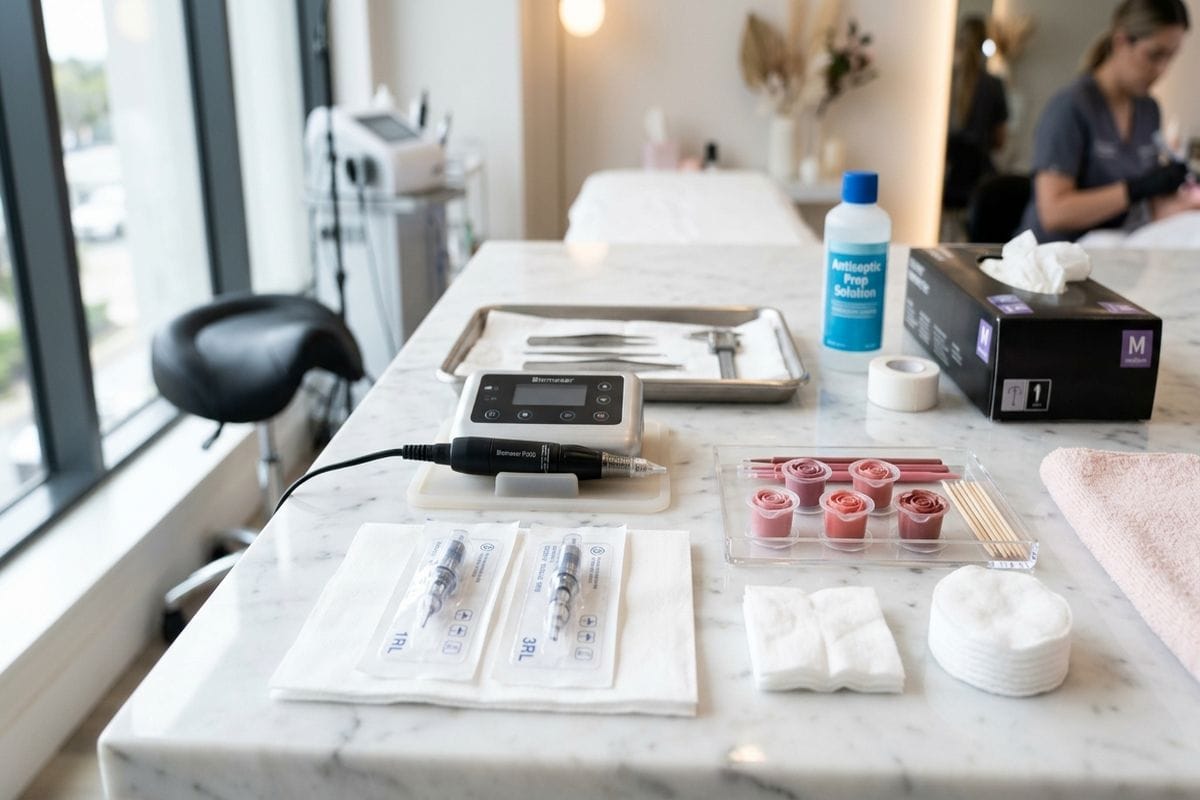 maquillage semi permanent levre : poste stérile dermographe pigments lèvres