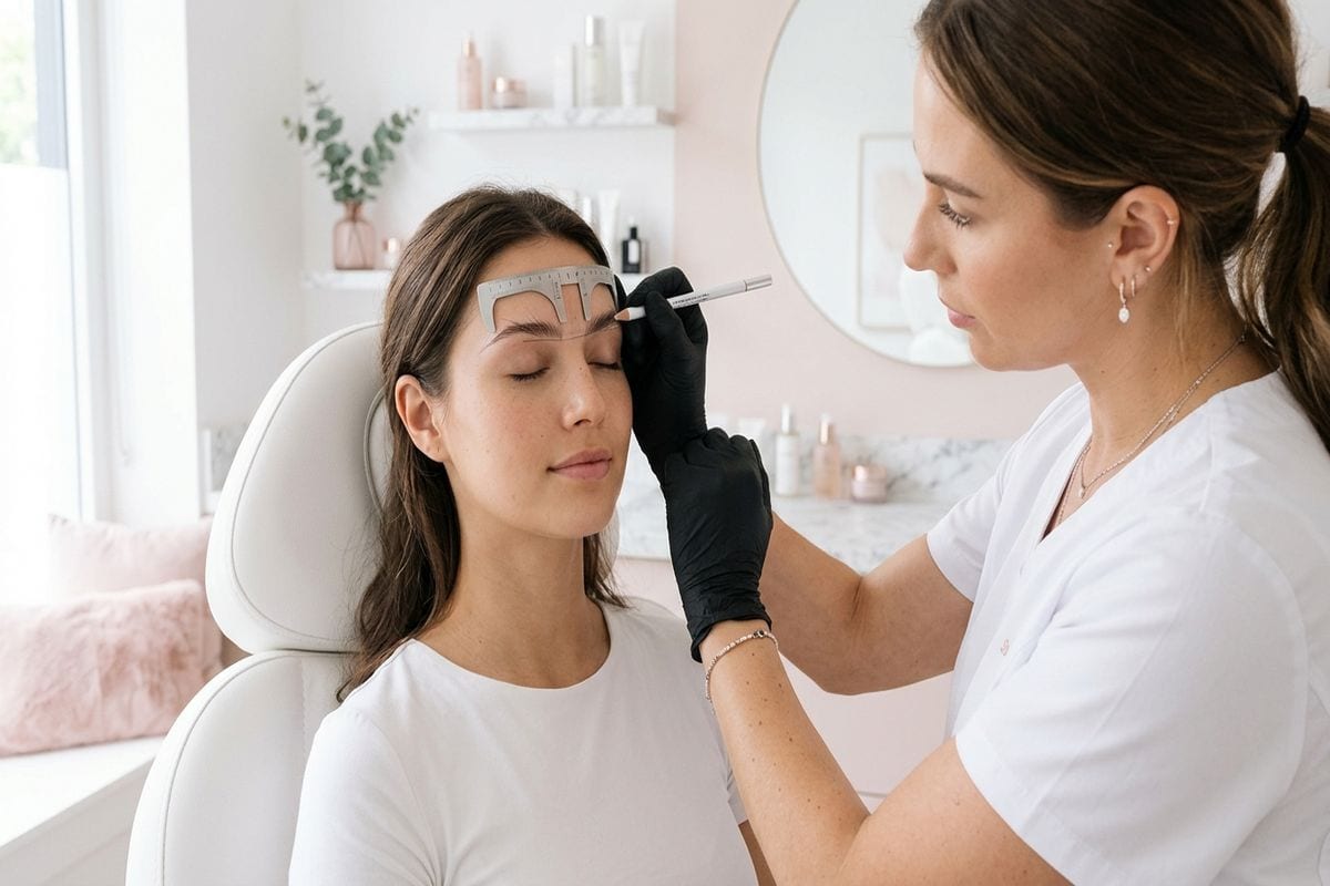 microblading naturel : dessin préalable des sourcils avant pigmentation