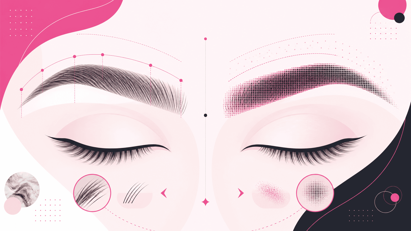 Comparaison illustrée entre l'effet poil à poil du microblading et l'effet poudré du microshading
