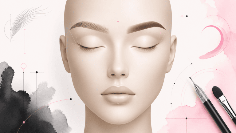 Visage illustré comparant un sourcil effet poil à poil et un sourcil effet poudré
