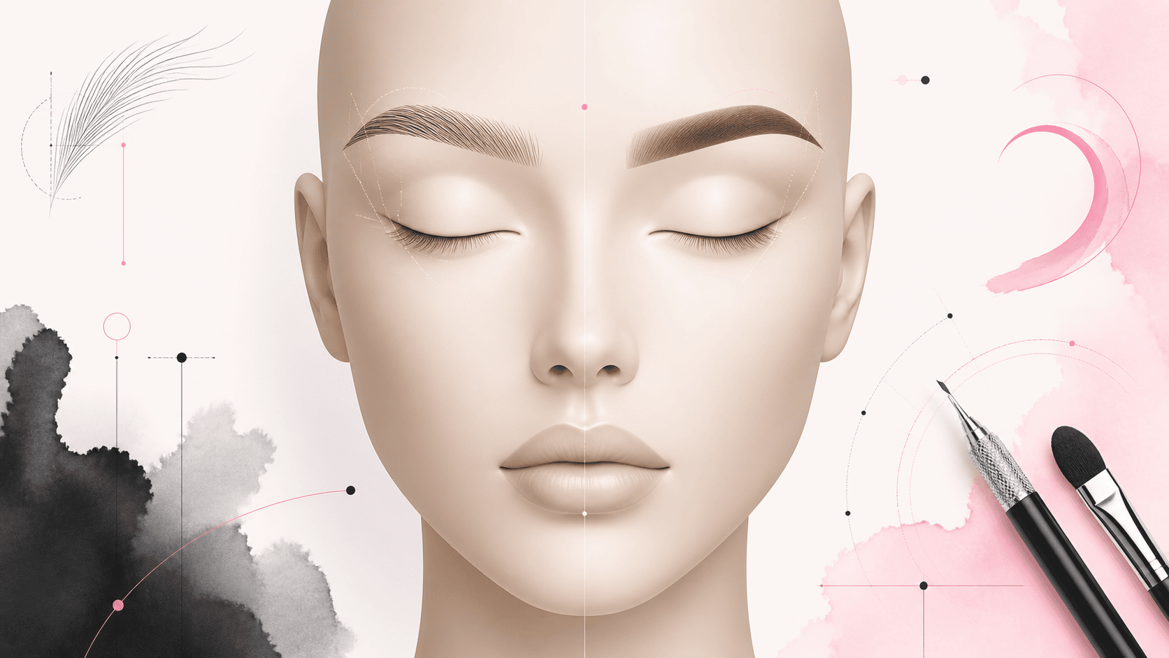 Visage illustré comparant un sourcil effet poil à poil et un sourcil effet poudré