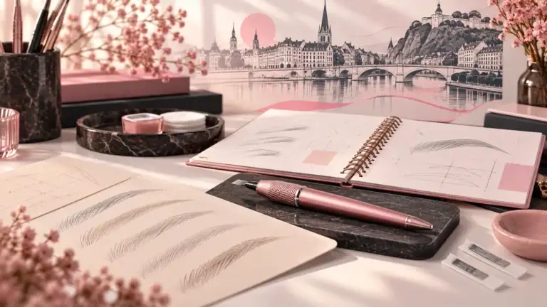 Illustration générée par IA de supports pédagogiques pour choisir une formation microblading à Liège