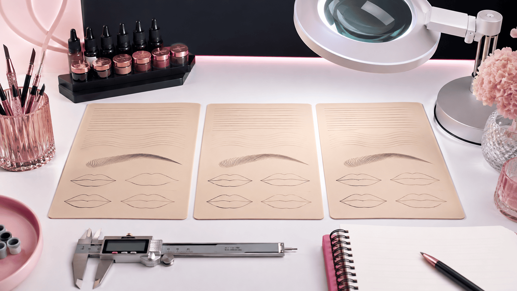 Trois peaux synthétiques comparées pour évaluer la régularité des exercices de maquillage permanent